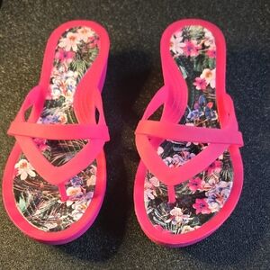 Bright Pink Floral Flip Flops